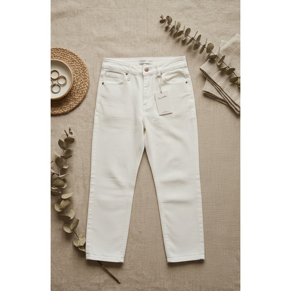 Easy Clothes White High Waist Ankle Straight Jeans Women's 24‎ NWT Denim